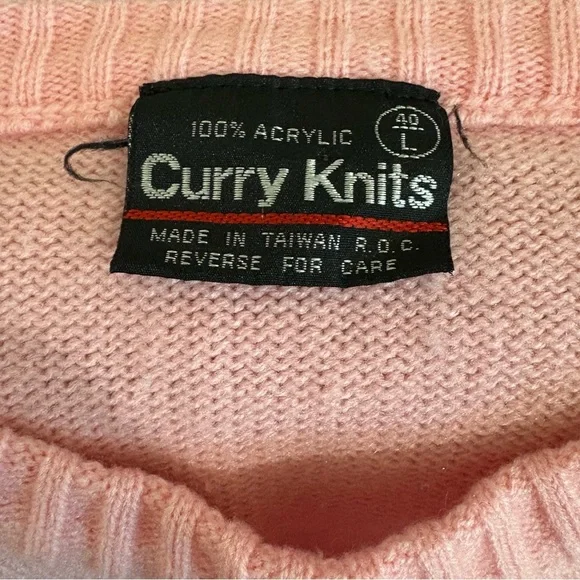 Vintage Pink Sweater Bubblegum Pink Coquette VTG Jrs L - Picture 7 of 7